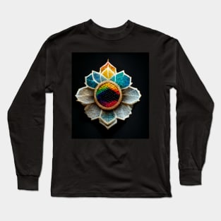 embroidered Rainbow flower mandala Long Sleeve T-Shirt